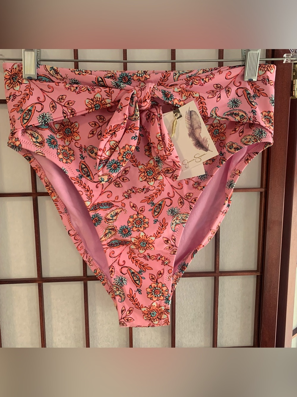 NWT Jessica Simpson Pink Blossom Floral High-Waist Bikini Bottoms in Size M